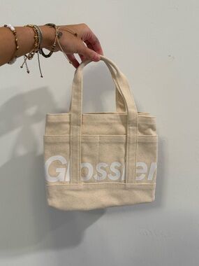 Glossier Cream Canvas Tote with White Logo